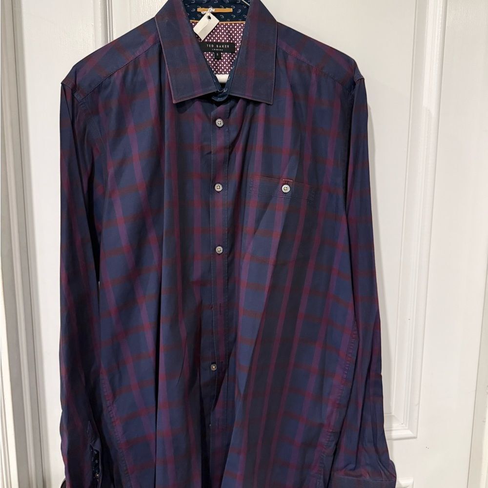 Ted Baker Men's Plaid Shirt - Navy and Burgundy